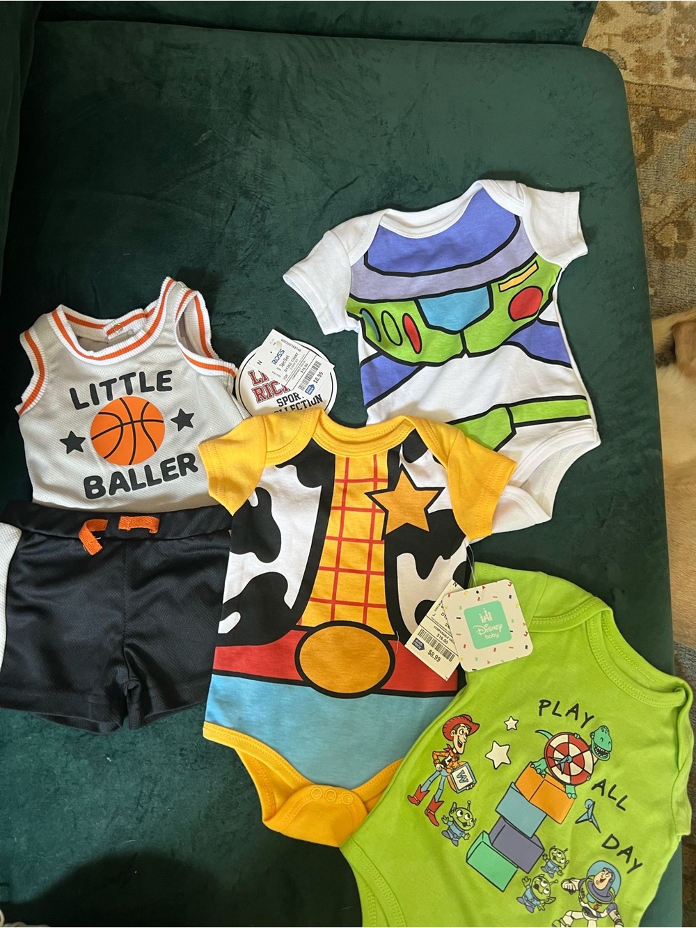Toy Story Woody & Buzz Infant Bodysuit Lot - Green, White, Yellow, Black, Blue